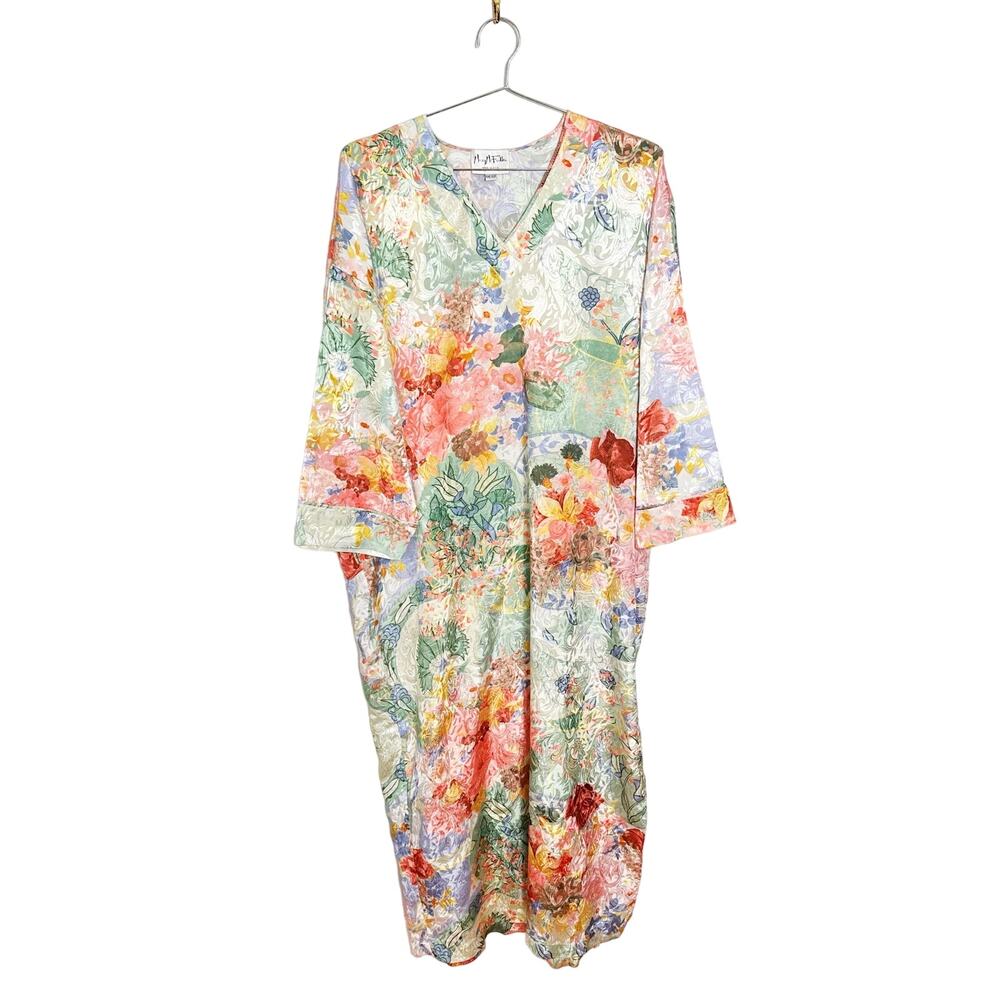 VTG Mary McFadden Long Caftan Mumu House Dress Abstract Floral Pattern One Size